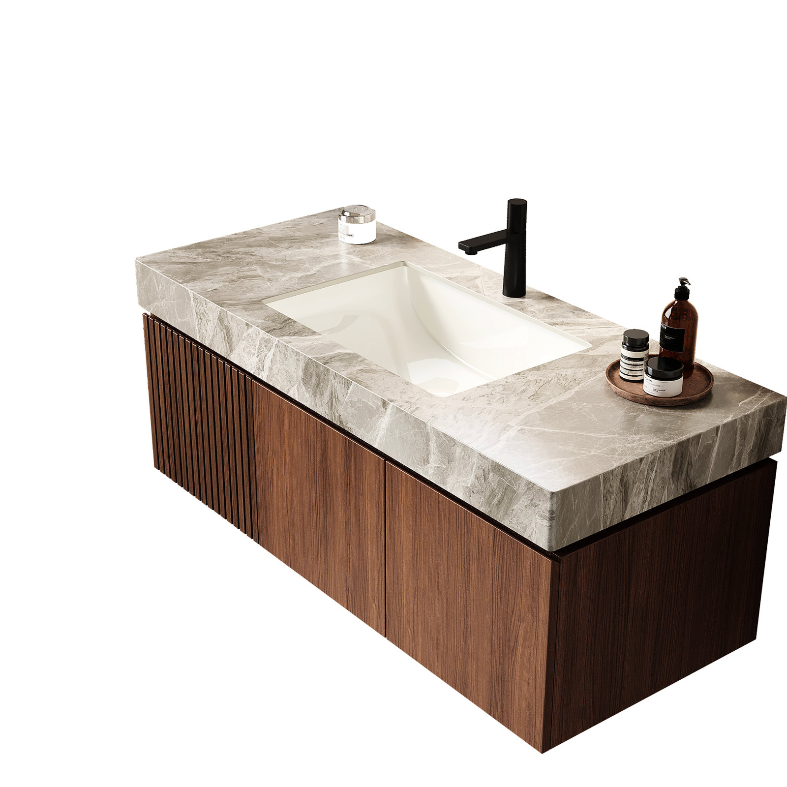 48" Gray Sintered Stone Countertop With High - Quality Undermount Ceramic Basin, Overflow Hole For Leak Prevention And Scratch , Basin
