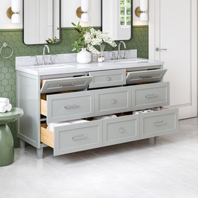 Ariel Monroe 67 Inch Double Rectangular Sink Bathroom Vanity With Italian Carrara Marble Countertop