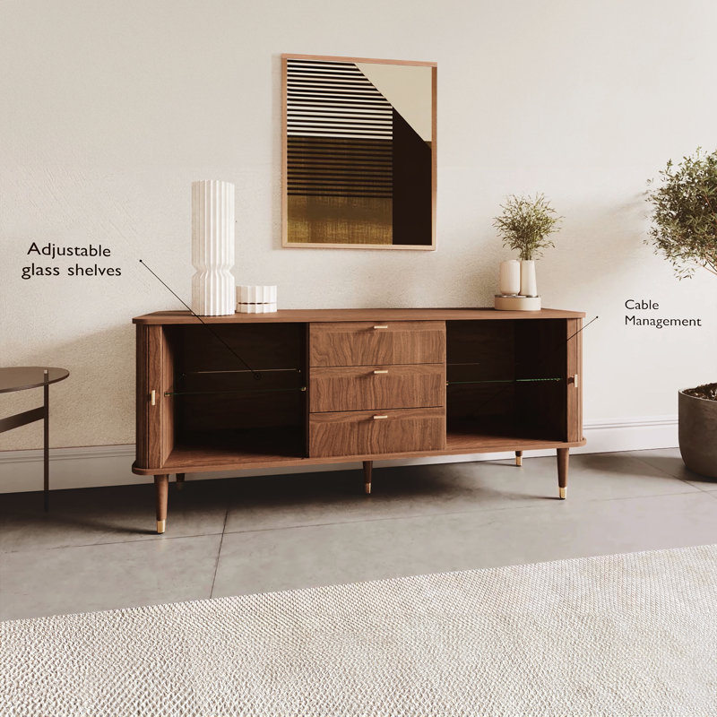 Corrigan Studio Mandea 63" Walnut Wood Sideboard with 3 Drawer Mid Century Modern