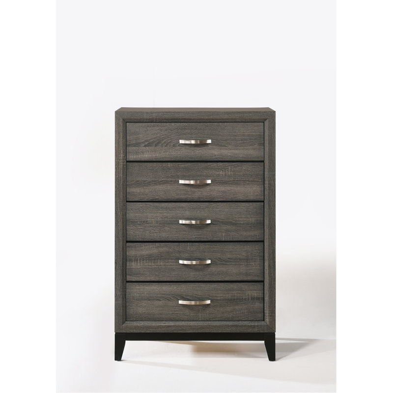 Commode 5 tiroirs gris patiné