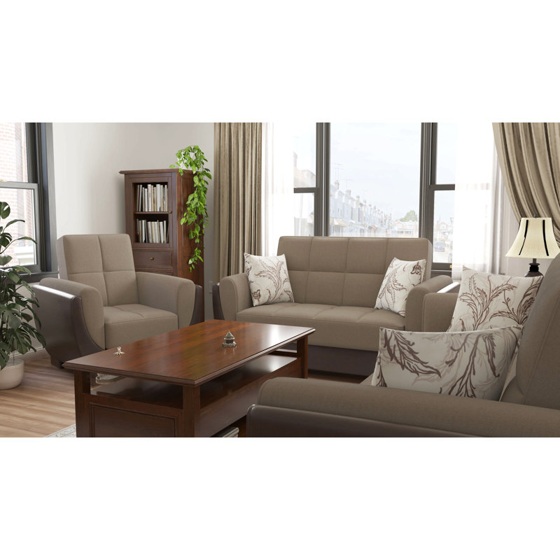 Causeuse convertible rembourrée avec rangement, microfibre, Beige