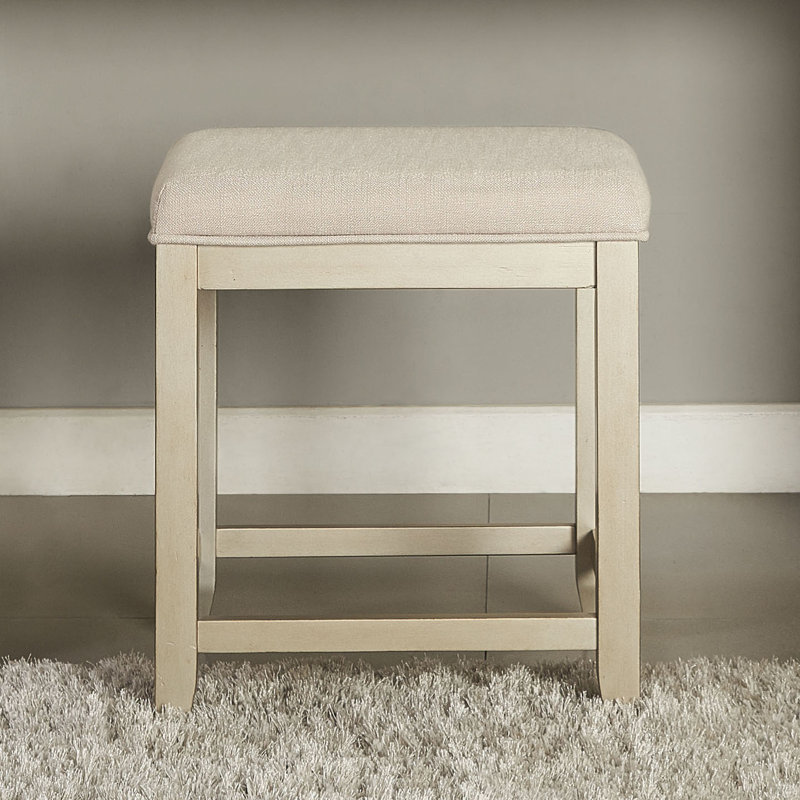 Solid + Manufactured Wood Accent Stool, Cream