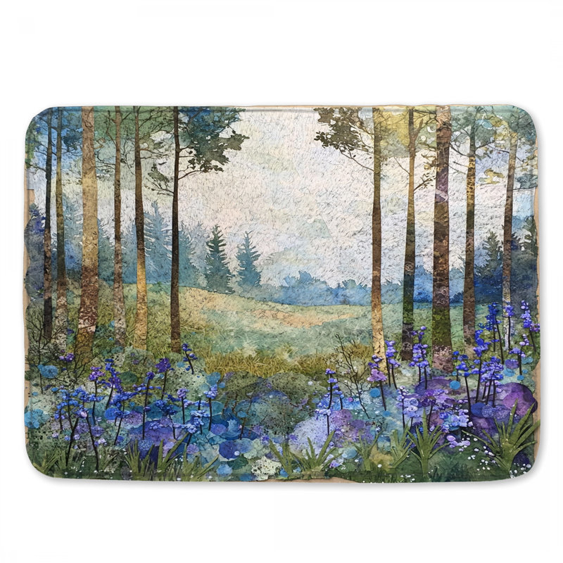 Forest Landscape With Wildflowers Bath Mat, 34in W x 21in L
