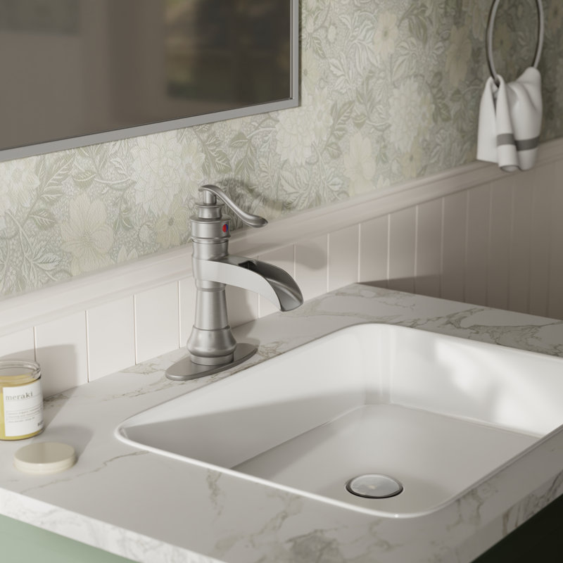 Robinet de salle de bains monotrou avec ensemble de drainage, Nickel brossé