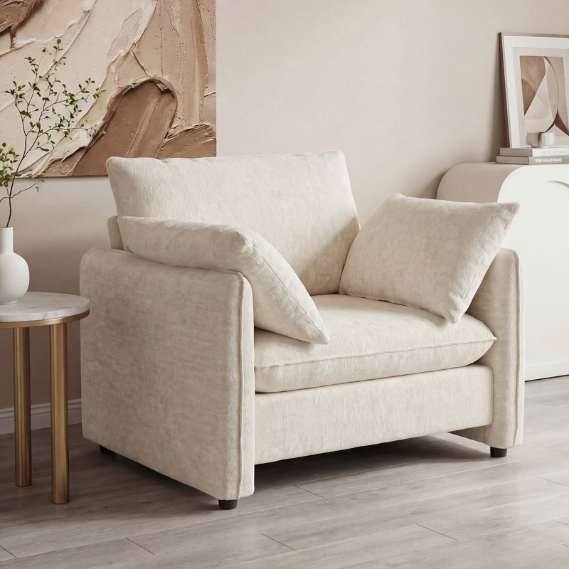  Oversized Accent Chair, 42.1" Upholstered Piping Single Armchair With With 33.6" Seat, Ergonomic Backrest, 2 Pillows For Living Room, Bedroom, Office, Chenille