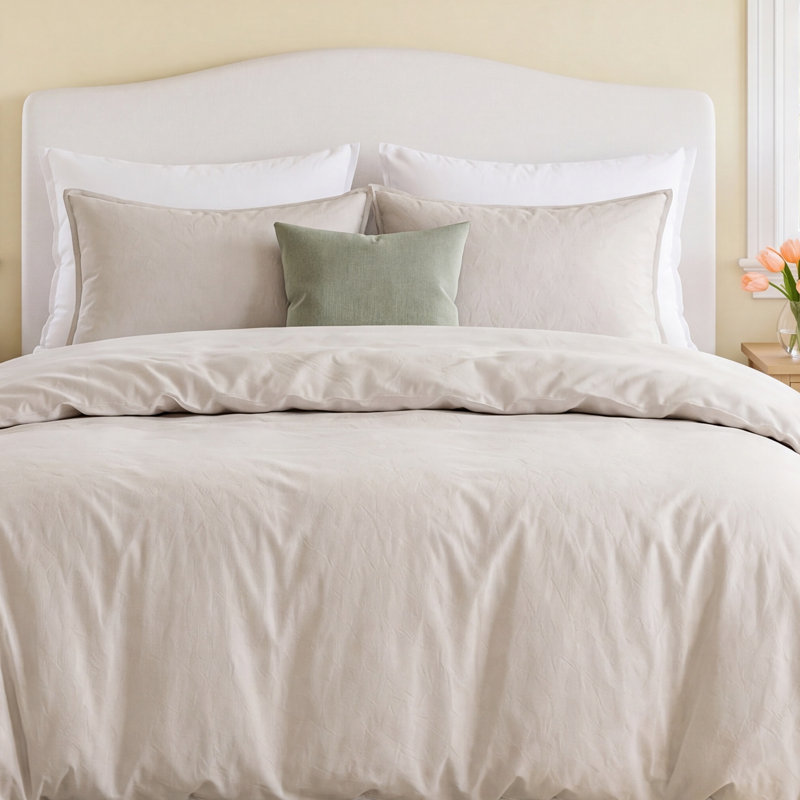 Boseman Reversible Linen Blend Duvet Cover Set, King Duvet Cover + 2 King Pillowcases, Beige