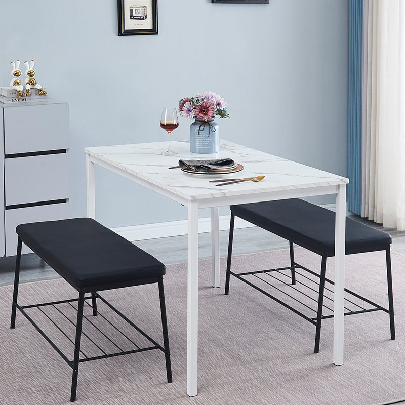 Fauste 4 - Person Four Leg Dining Set, White, White, Black