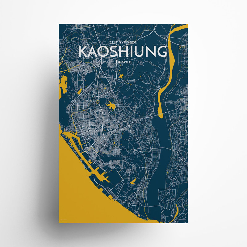 Kaoshiung City Map In Amuse - No Frame Print, 17cm H x 11cm W x 0.05cm D