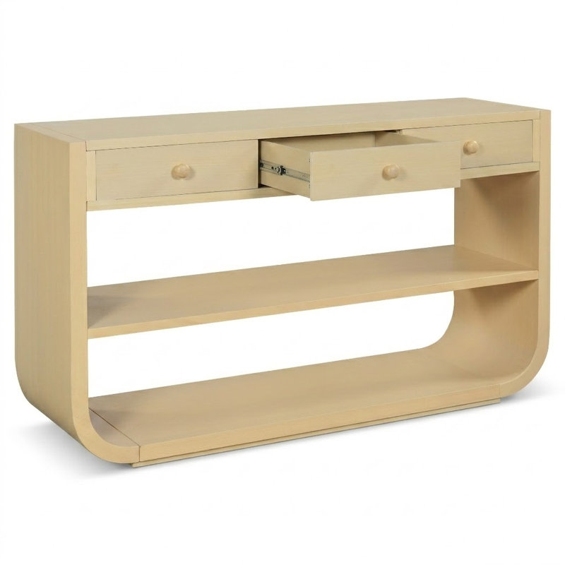 Console moderne à finition peinte avec 3 tiroirs à fermeture douce et 2 tablettes pour le couloir d'entrée, Bleu