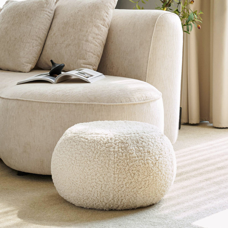 18.8" Wide Round Upholstered Pouf Ottoman