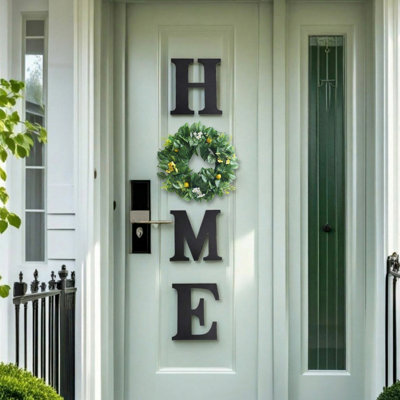 Farmhouse Wooden HOME Letters with Interchangeable Wreath - Rustic Door Hanging Sign for Entryway & Wall Decor