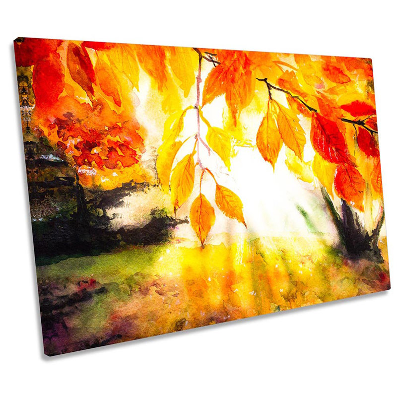 Orange Autumn Leaves Repro Framed - Wrapped Canvas Print, 91.4cm H x 137.2cm W x 4cm D