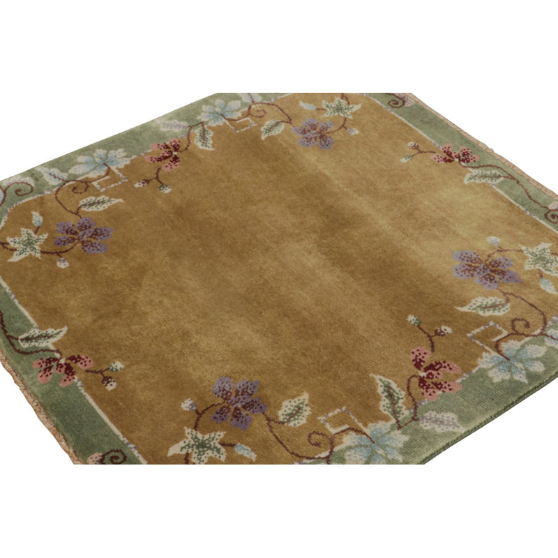 Rug & Kilim’S Chinese Art Deco Rug In Gold With Floral Pattern, Rectangle 5' x 8'
