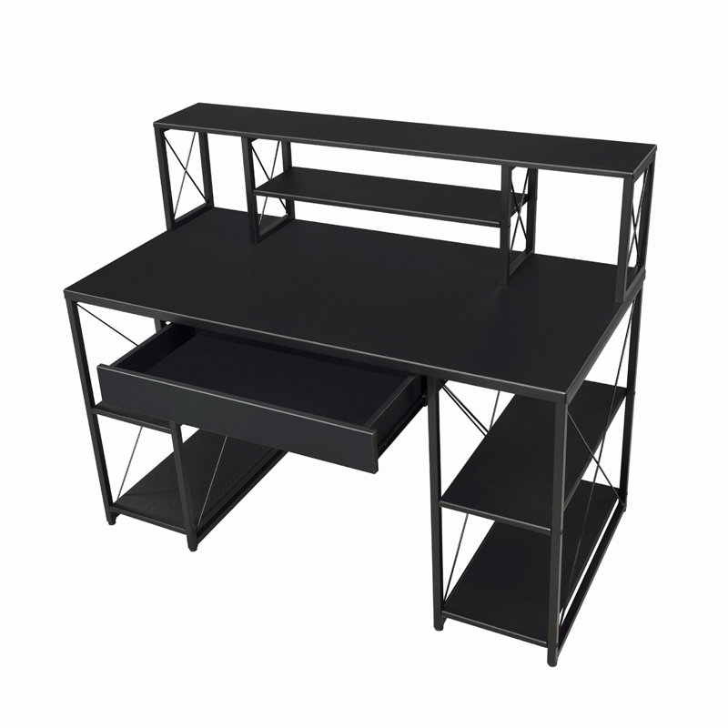 Bureau avec tablettes ouvertes et huche, Noir