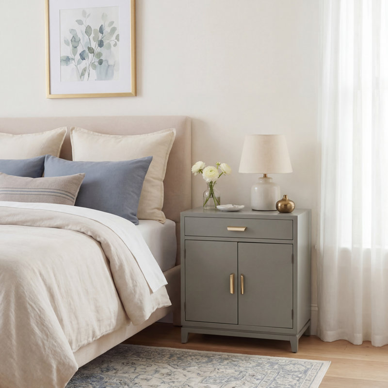 Albanie Solid Wood Accent Cabinet, Dark Gray