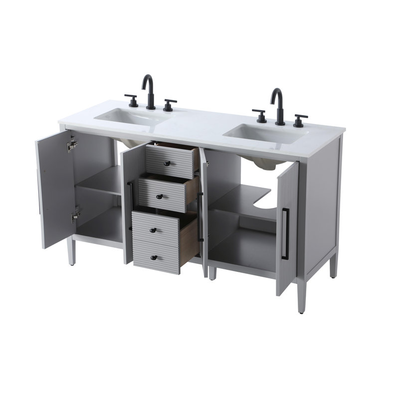 Meuble-lavabo double 60 po, Gris