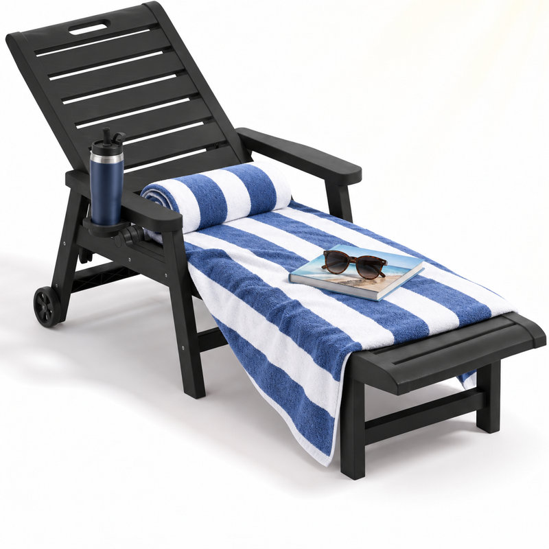 Chaise longue avec dossier réglable à 5 positions, imperméable, légère, en résine PP, résistante aux intempéries, avec roulettes, idéale pour la piscine, le jardin, la plage et la pelouse.