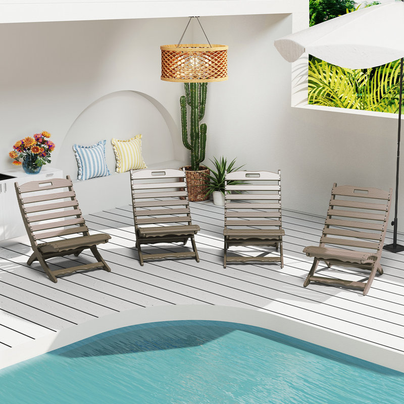 4 Pcs Outdoor Folding Adirondack Chairs (Set Of 4), Beige