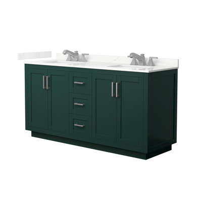 Meuble-lavabo double autoportant de 66 po avec plateau en quartz Miranda