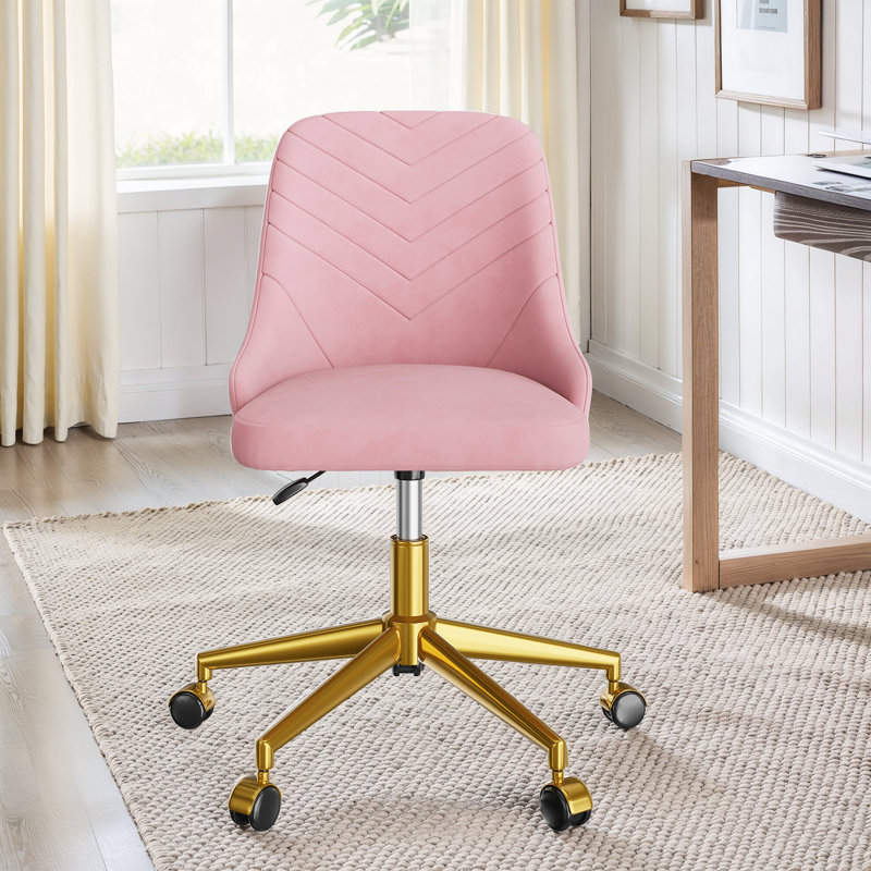 Modern Mid-Back Pink Swivel Desk Chair, Height Adjustable Home Office Chair for Bedroom, Living Room & Vanity Makeup, Pink