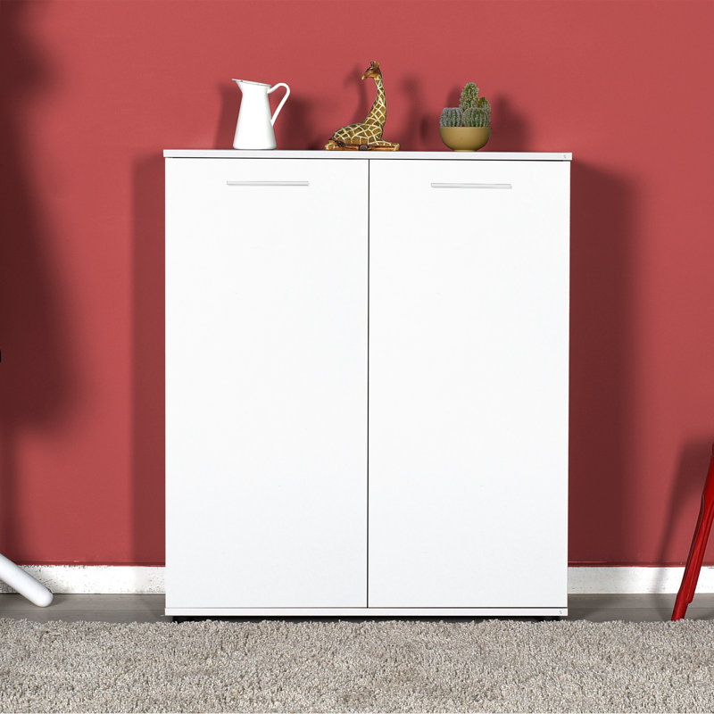 Armoire à chaussures moderne blanche avec nombreuses tablettes, 35,4 x 42,5 x 13,8 pouces | Panneau de particules enduit, épaisseur: 0,6 pouce | Conception murale, solution de rangement élégante pour l'entrée et le couloir