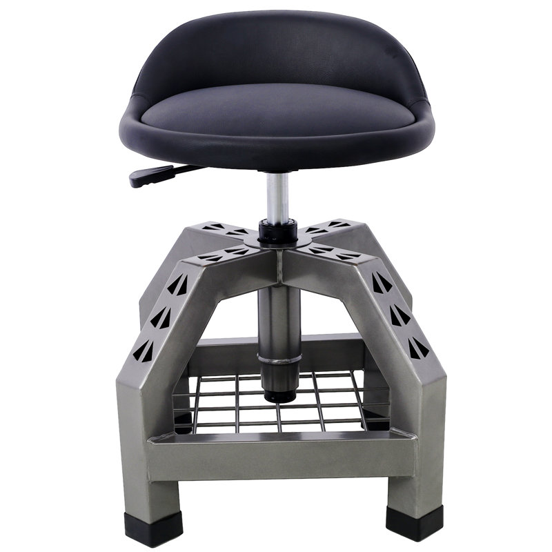 Marcille Backed Adjustable Height Ergonomic Industrial Stool with Footring and Wheels