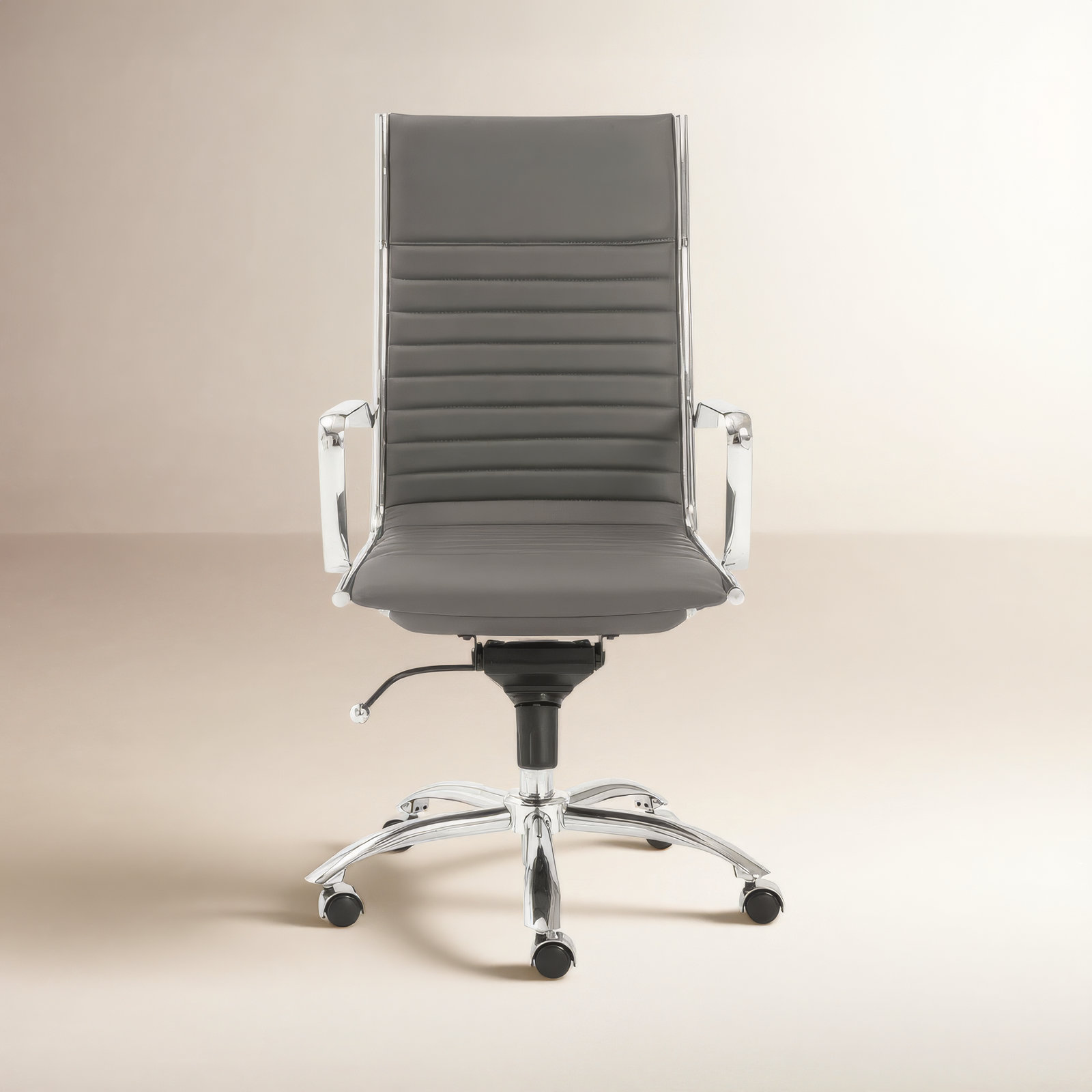 Naida Swivel Office Chair, Gray Faux Leather, Chrome
