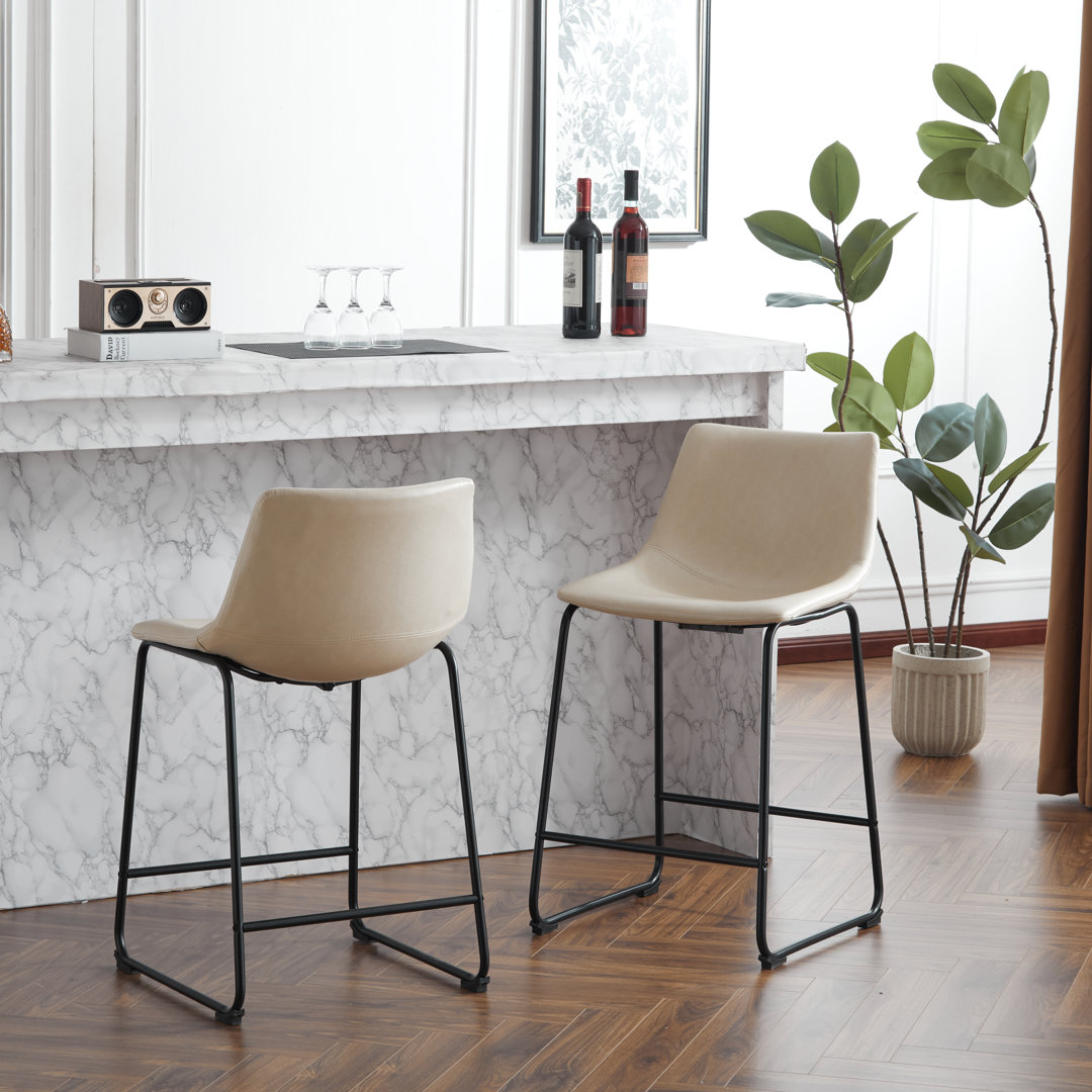 Cobina Upholstered Counter & Bar Stool (Set of 2) Dakota Fields Seat Height: Counter Stool (24" Seat Height), Finish: Cream
