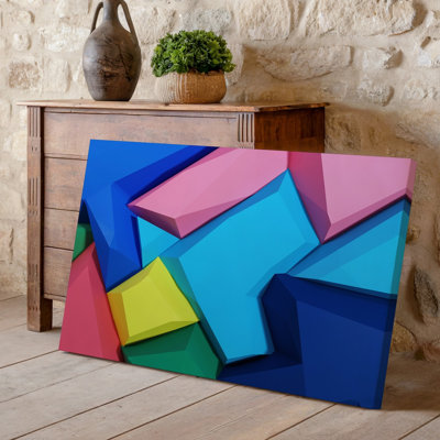 Canvas A Vibrant Abstract Composition Featuring An Array Of Three Dimensional Wall Art Geometric Shapes Including Triangles And Canvas Wall Art