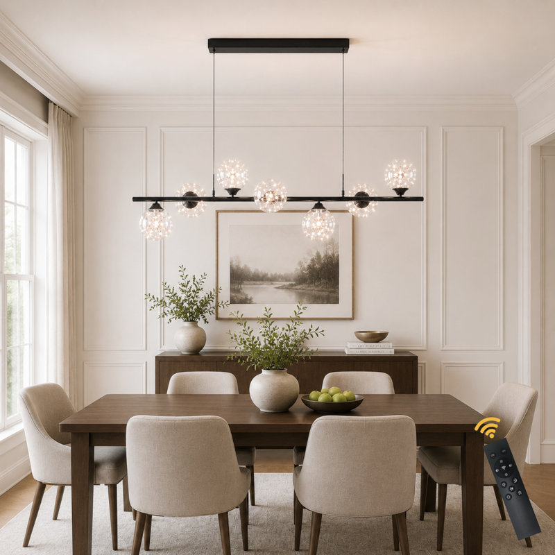 Luminaire suspendu linéaire à 7 lumières DEL pour îlot de cuisine Nese, Noir