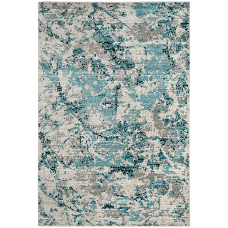 Tapis bleu / ivoire Cohan, Rectangle de 10 pi x 14 pi