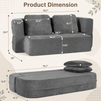 Convertible Sofa Bed with Blanket, Boneless Cloud Couch Queen Scott Fabric for Living Room Bedroom, 
Modular Loveseat with High-Density Solid Sponge No Assembly,Green.