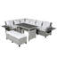 Ensemble de meubles de jardin en forme de L en osier 5 pièces avec 2 tables d'appoint extensibles, table de salle à manger et housses lavables-1036027174