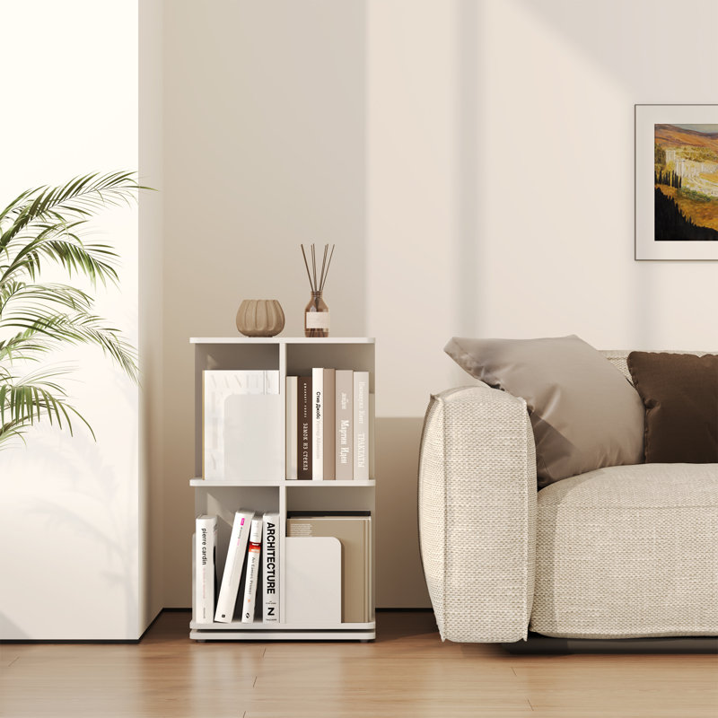 Rotating Bookshelf, 2 Tier Small Bookcase Corner Shelves Display Storage Tower Space-saving Revolving For Small Space, White