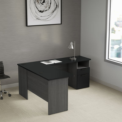 Ocke Modular L-Shaped Executive Desk with Built-In Electrical Outlet