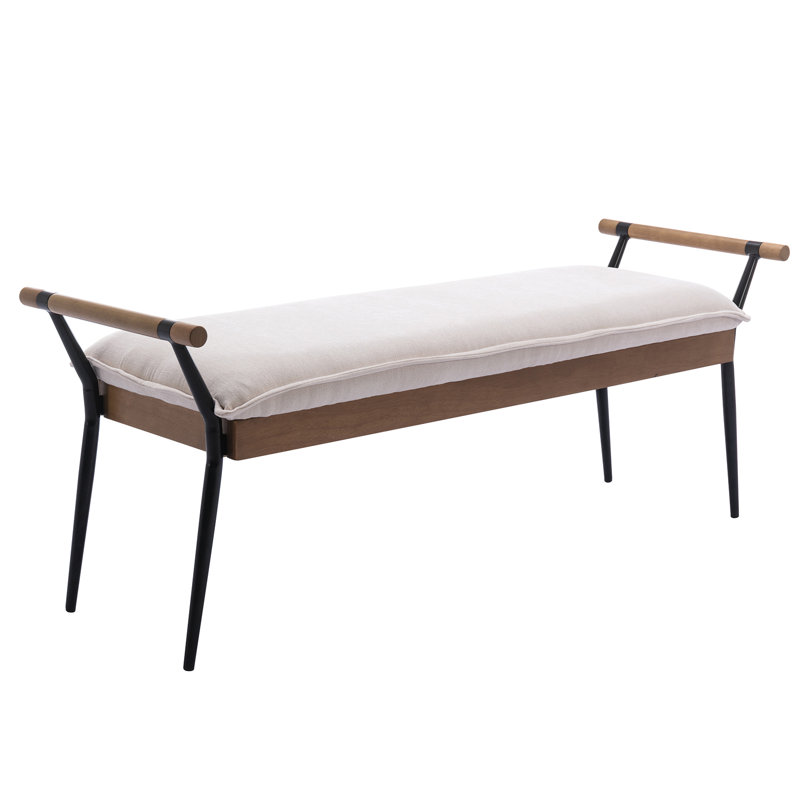 Ameera Storage Bench Industrial Bench with Arms, Beige
