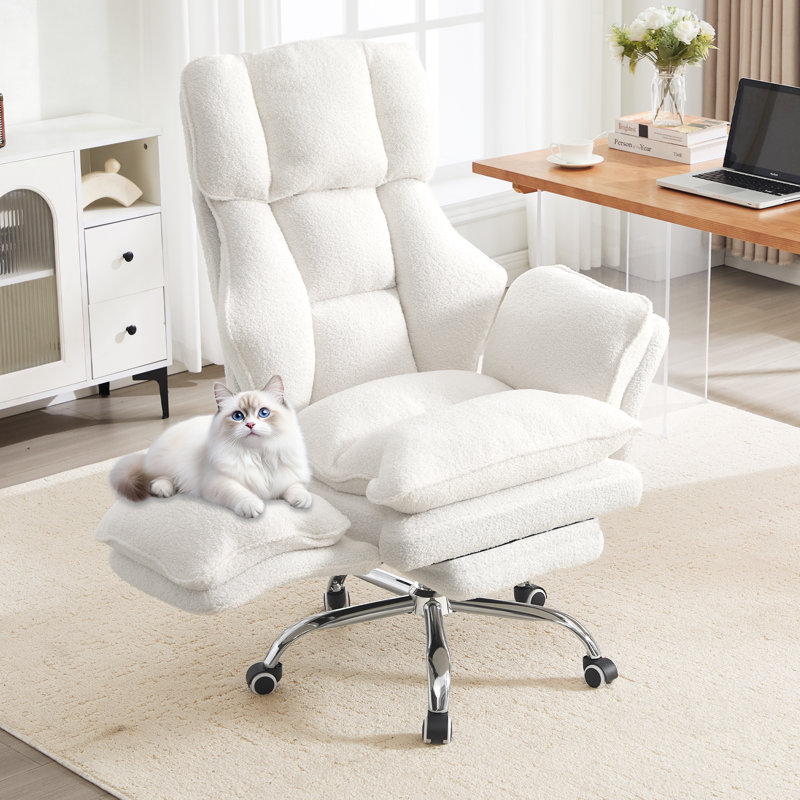 Fauteuil de jeu de direction ergonomique avec repose-pieds, siège en molleton et inclinable, Blanc