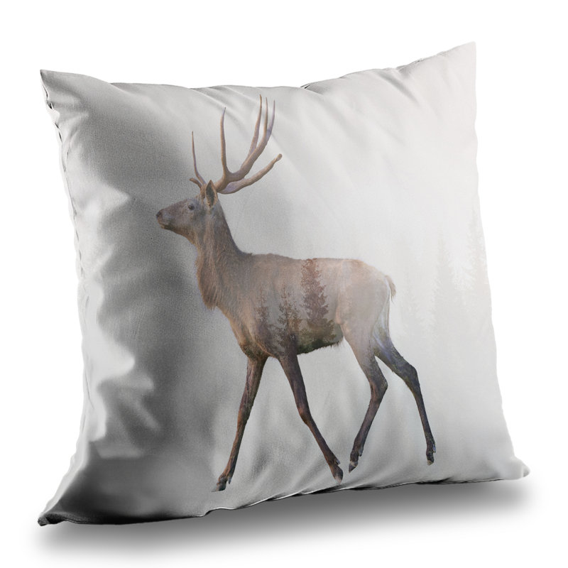 Deer and Forest Poly Twill Throw Pillow – Poly Twill Throw Pillow with Insert, Double-Sided Print
