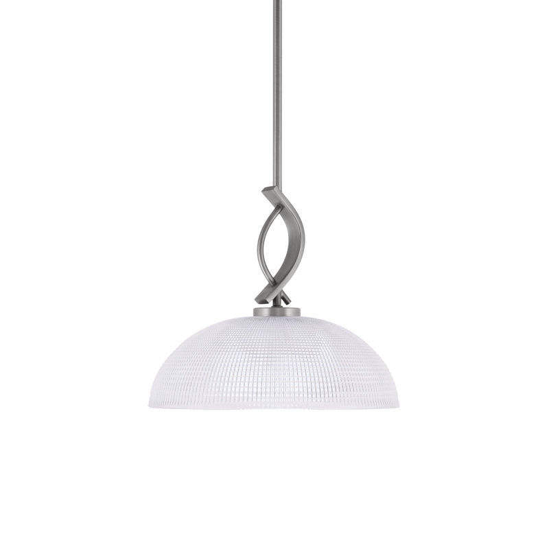 Unia Stem Hung Mini Pendant Shown In Graphite Finish With 13" Clear Ribbed Glass