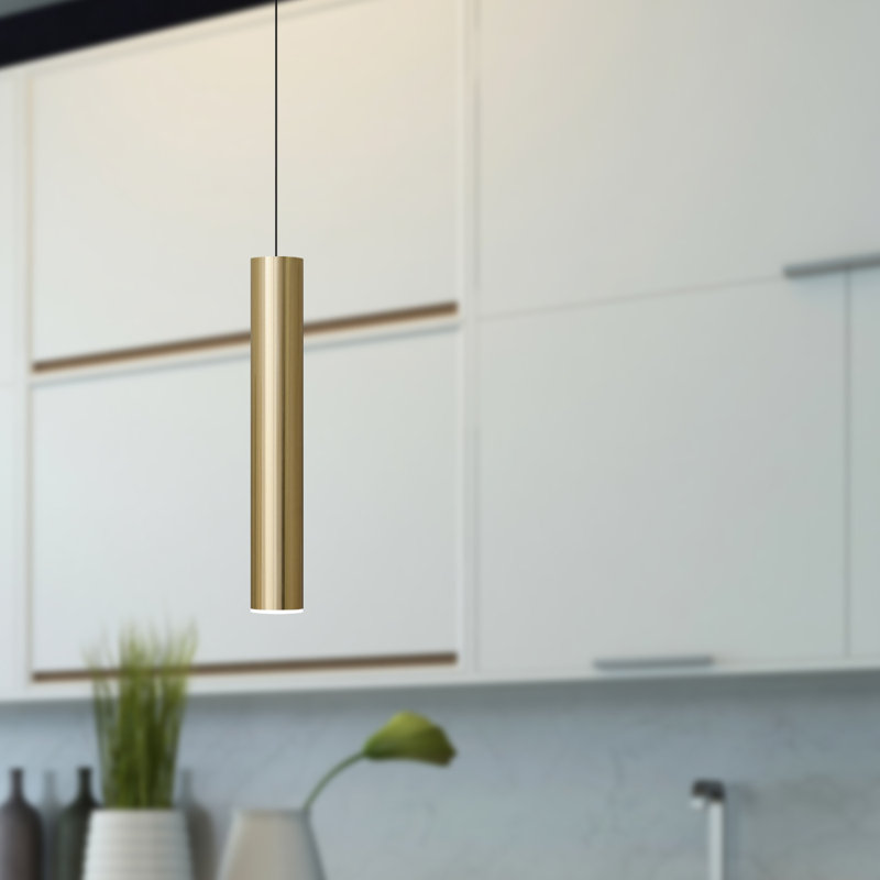 Luminaire suspendu à cylindre simple 1 lumière Chambery, Laiton