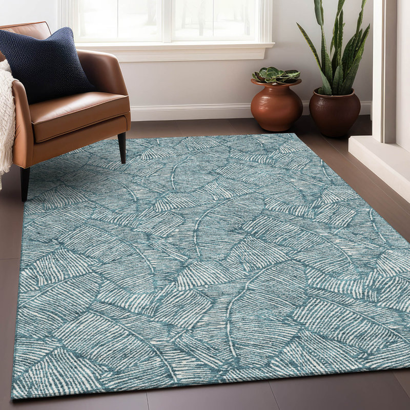 Premium Machine Washable Prisco Teal Rug, Rectangle 3' x 5'