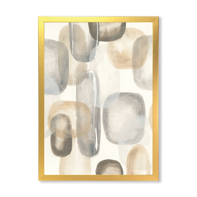 «Neutral Oval Grey Stones I», reproduction d'art sur toile encadrée, H 20 po x l 12 po x P 1po, Cadre doré