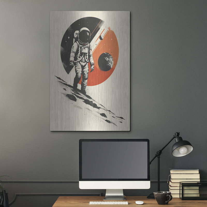Ivy Bronx «Logo Sapce Vintage Black and Orange» par Momart, art mural en métal, H 36 po x l 24 po