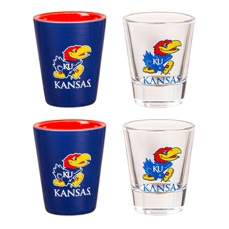 4 pièces en céramique et verre 2 oz Ensemble de tasses, Université du Kansas