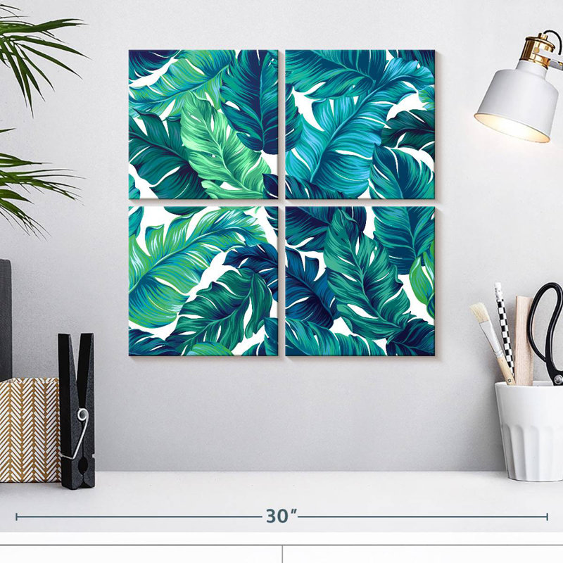 Feuilles tropicales turquoise, H 18 po x l 18 po