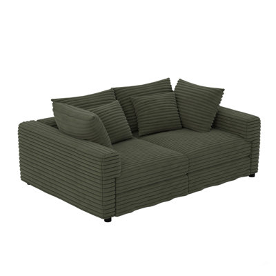 102.4 " Plush Corduroy 4-Seat Sofa,Modern Comfy Upholstered Sofa Cloud Couch,Deep Seat Couches With Soft Pillows,Convertible Deep Seat Sofa Lounge Chair For Apartment,Office