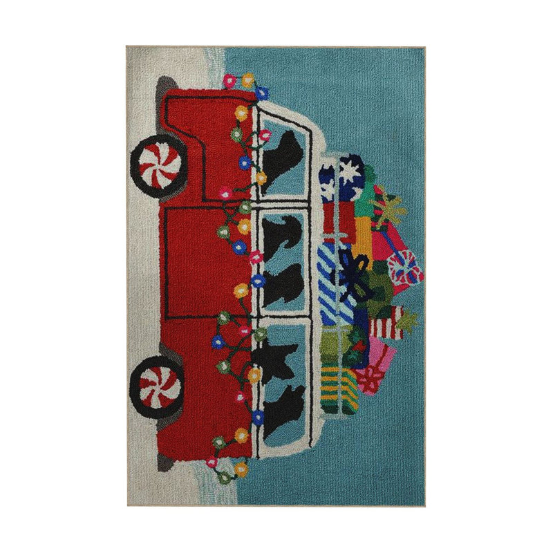 Turquoise Mini Van Car Patterned Creative Modern Decorative Washable Rug, Rectangle 2'6" x 4'11" Rug Pad Included