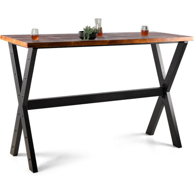 Bar Table, 47.24"L×41.33"H Bar Height Pub Table High Top Rectangular Sofa Console Table Kitchen Dining Coffee Table, For Narrow Space, Living Room, Indoor, Rustic Brown Wood, Industrial Black Metal