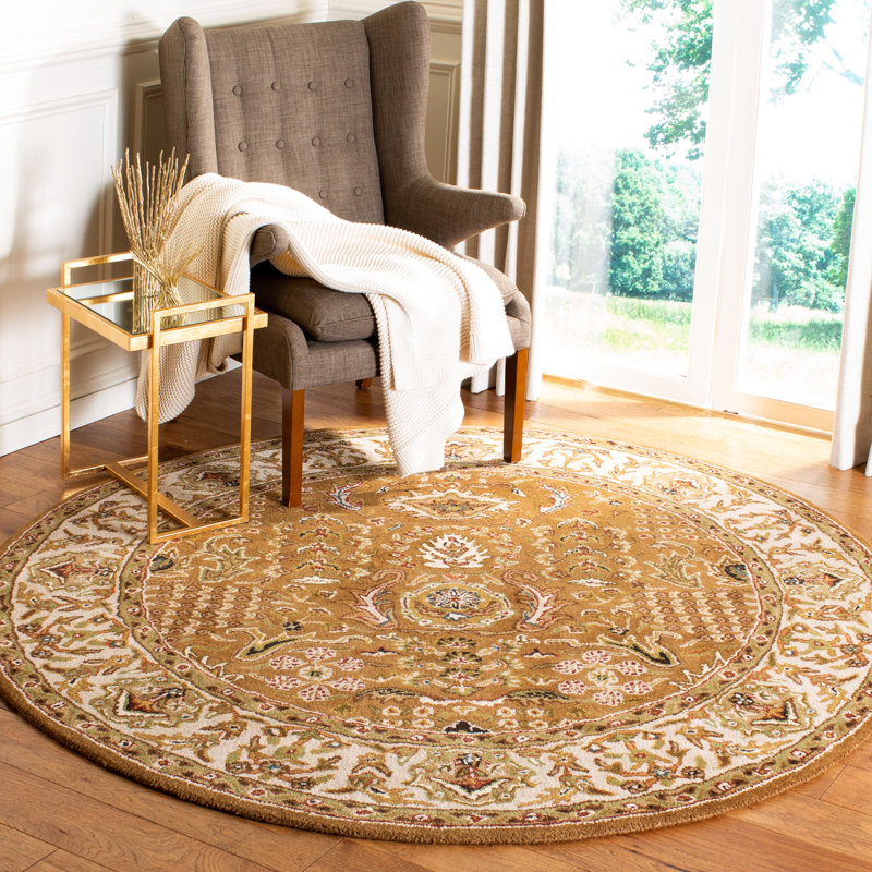 Chattooga Oriental Hand-Tufted Wool Gold Area Rug, Round 6'