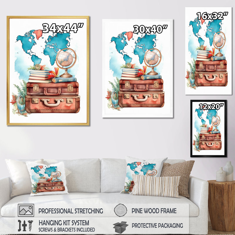 Voyage aventure II sur toile, Cadre flottant doré, H 32 po x l 16 po x P 1 po